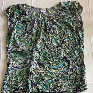 Liz Claiborne print top with cap sleeves sizeM